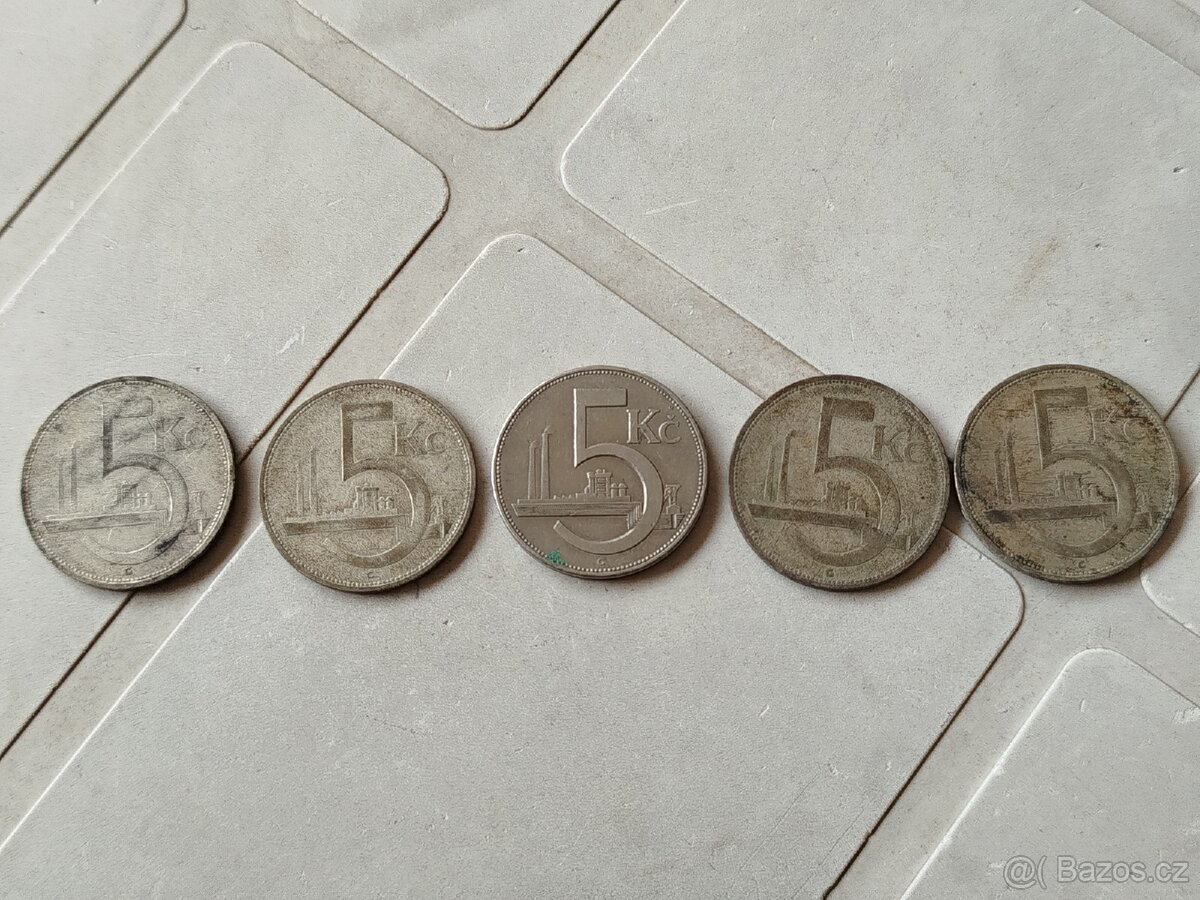 Mince 5 Československo 1929,1930,1938
