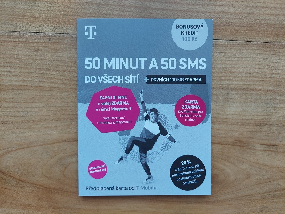 SIM karta T-mobile 100 Kč + 50 min + 50 SMS + 100 MB twist