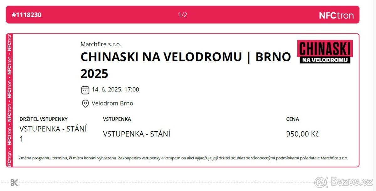 Chinaski Brno 14.6. stání 2x