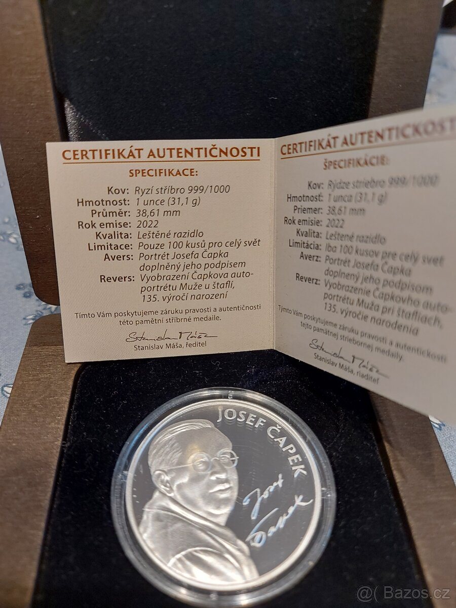 stříbrné mince zberatelská minca Josef Čapek
