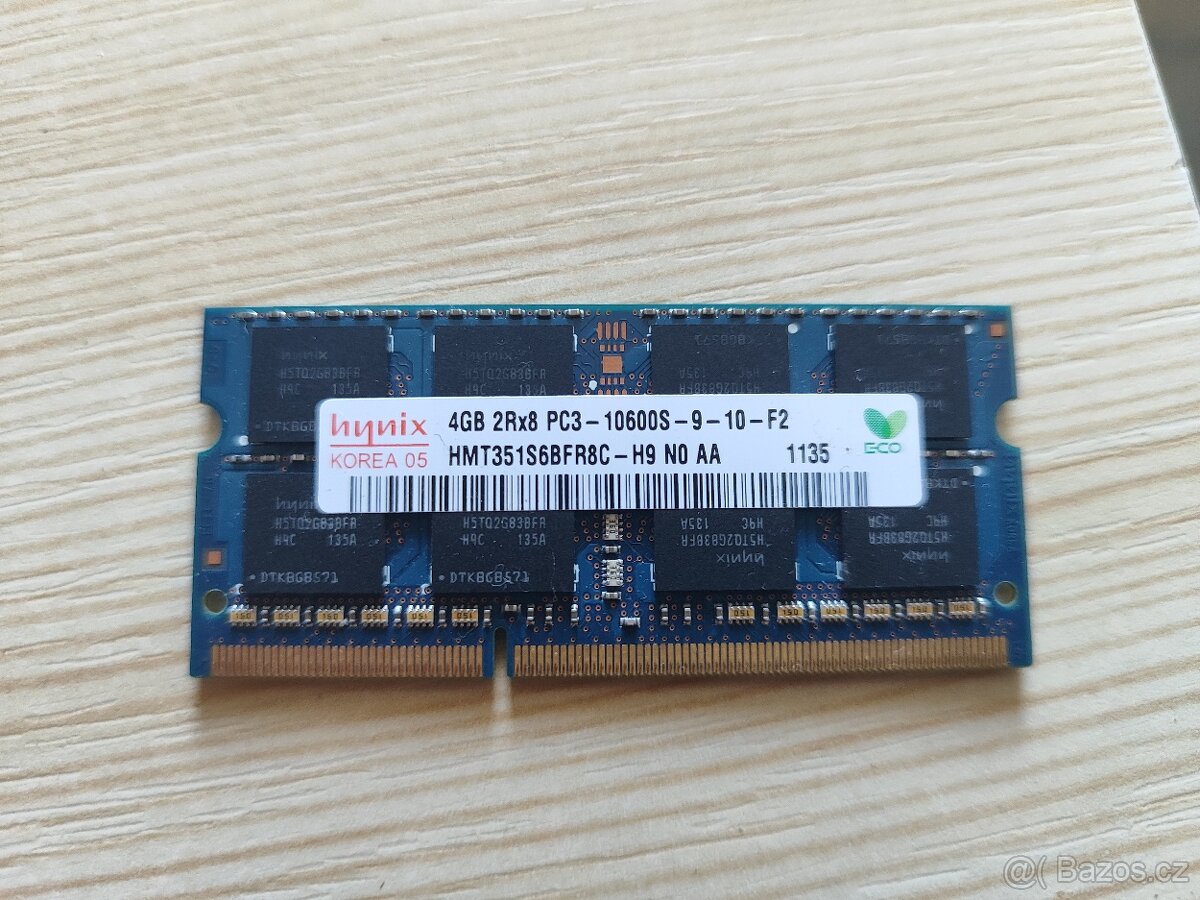 4GB RAM do Notebooku. 4GB 2Rx8 PC3 10600S 9 10 F2