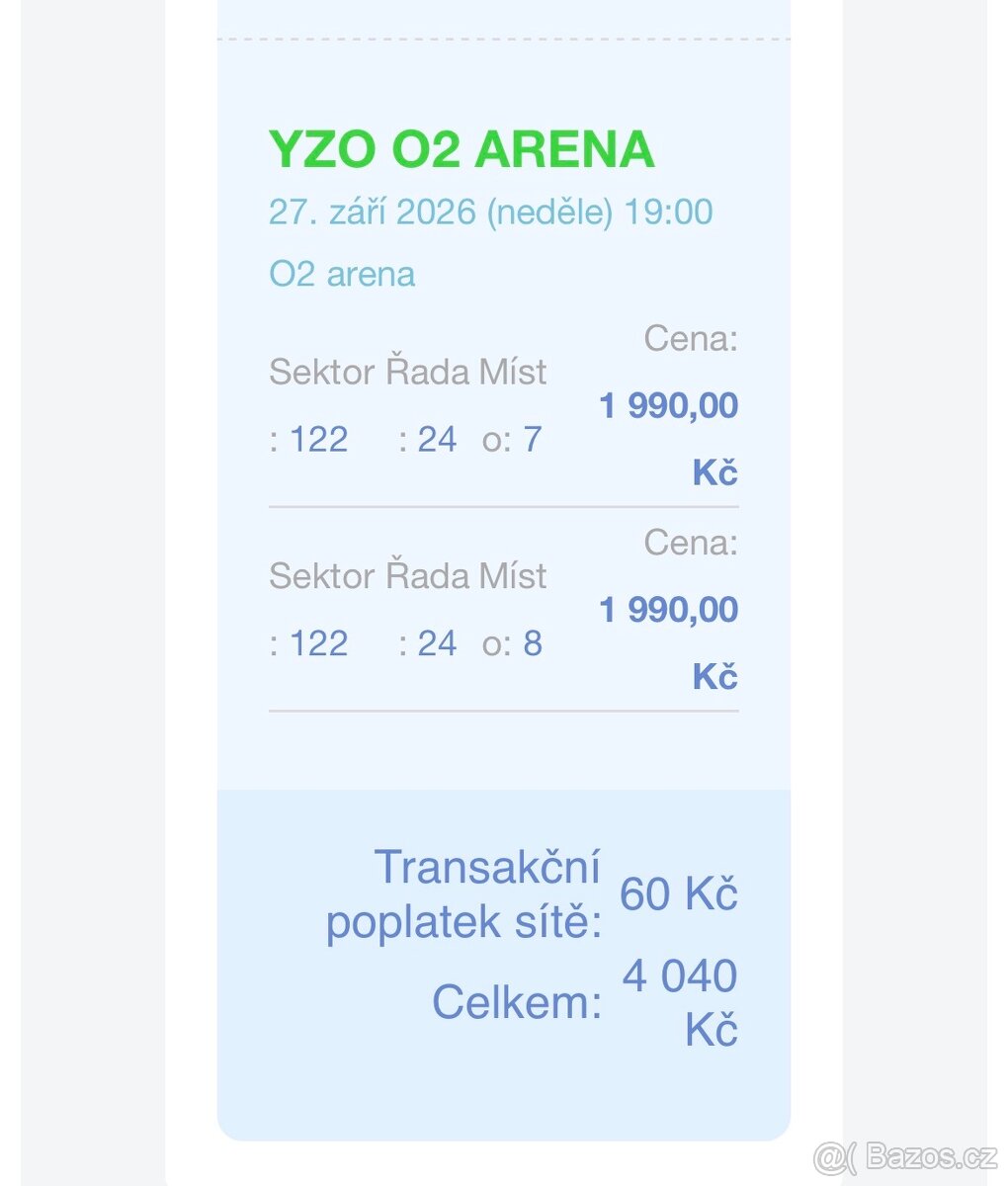 Prodám lístky na koncert yza