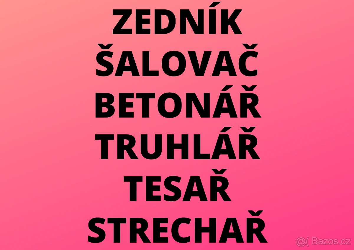 ZEDNÍK - ŠALOVAČ - BETONÁŘ - TRUHLÁŘ - TESAŘ - STRECHAŘ