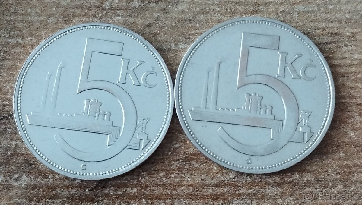 STŘÍBRNÉ MINCE 2x 5 Koruna Československo 1928,1929