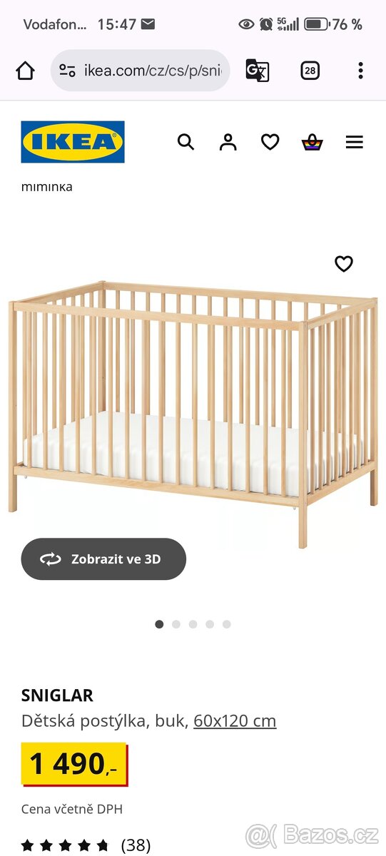 Postýlka ikea Sniglar
