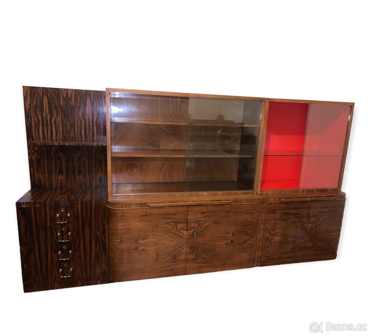 Knihovna sekretář makassar kavkazský ořech art deco vč. DPH