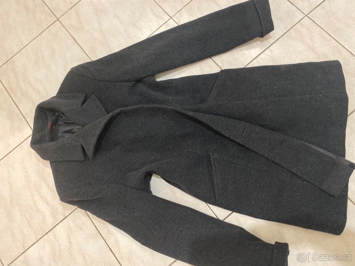 Kasmirovy vlneny kabat sedy cerny 38 damsky