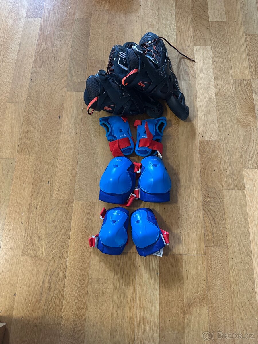 Dětské kolečkové brusle nastavitelné 35-38 vc. Chráničů