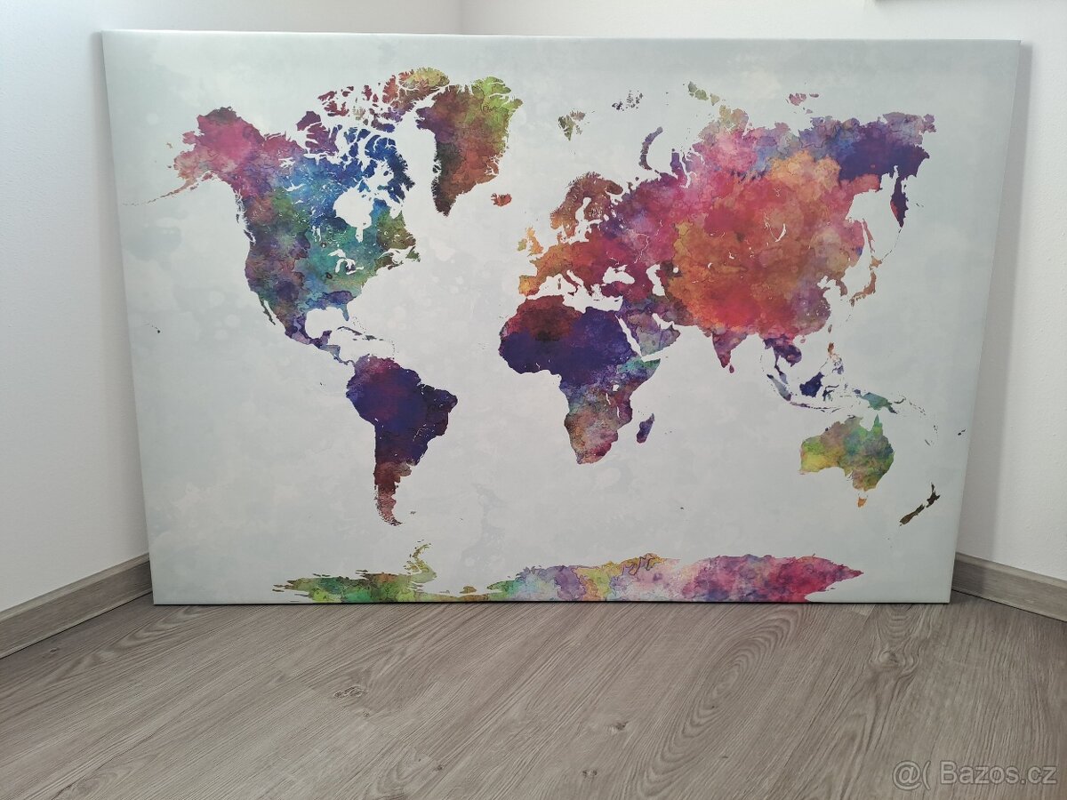 Obraz mapa světa akvarel