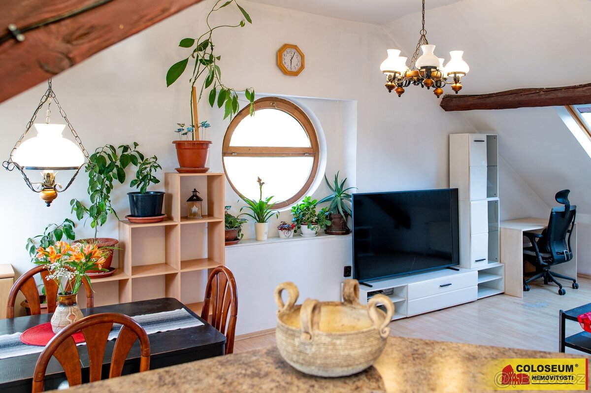 Moravský Krumlov, podkrovní byt 4+1, terasa, zahrada, dílna