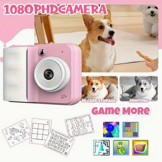 Digitální Fotoaparát s funkcí okamžitého tisku, RŮŽOVÝ