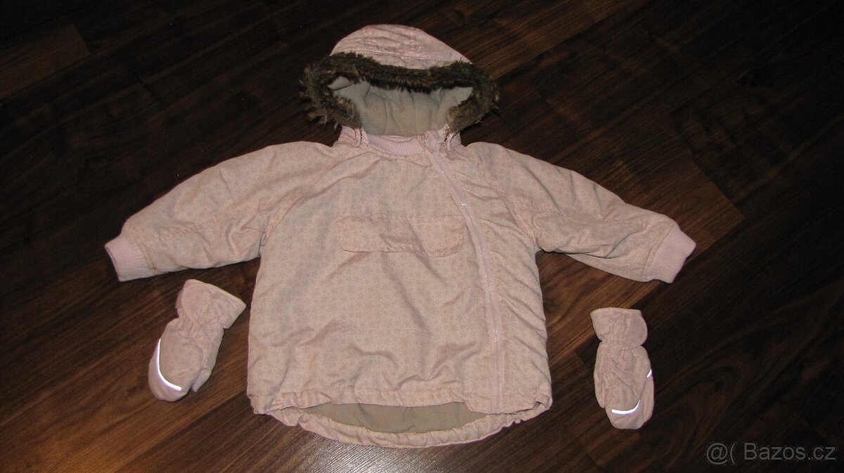 Růžová zimní bunda s rukavicemi zn. HM vel. 92