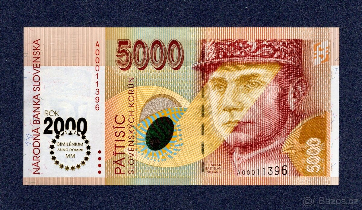 5000 Sk BIMILENIUM 2000, zlatý přetisk. Série A - UNC