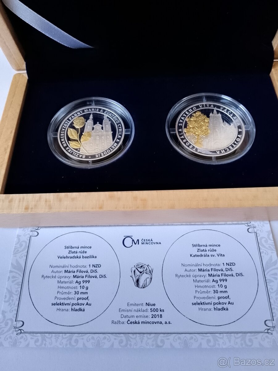 Sada dvou stř. mincí Zlatá růže od papeže proof