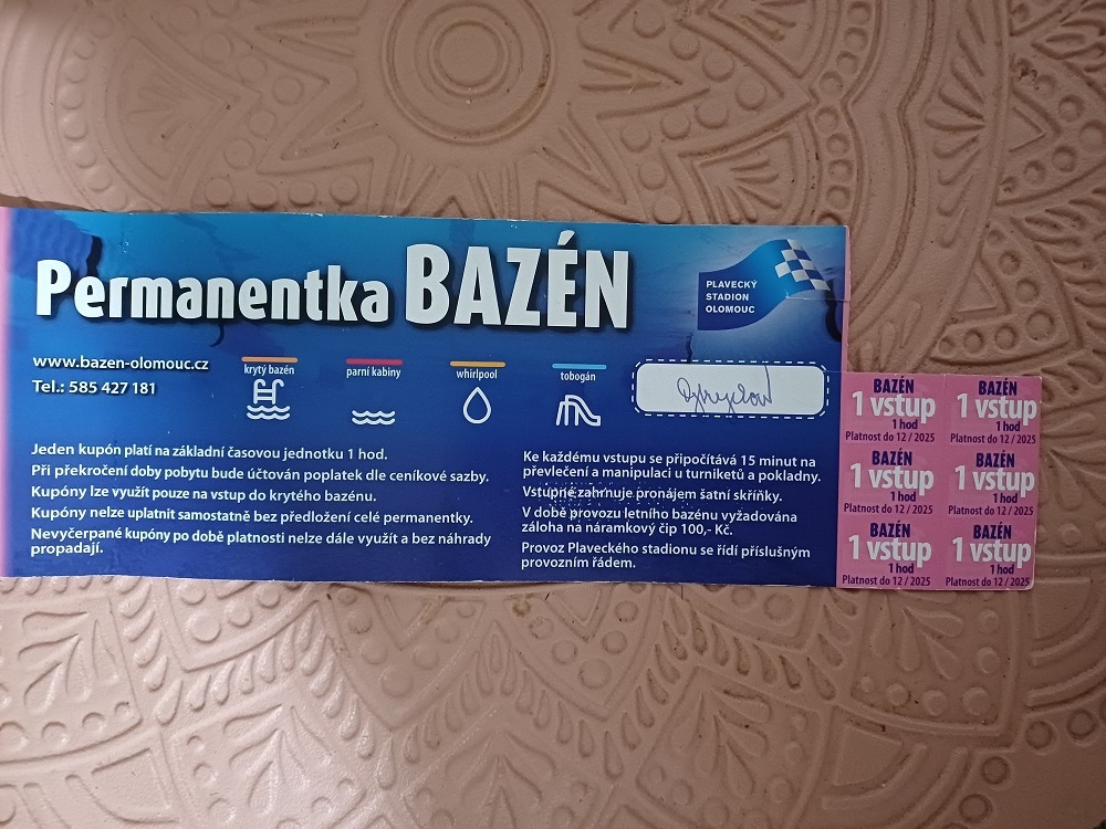 Permanentka na 6 vstupů - plavecký bazén Olomouc - sleva