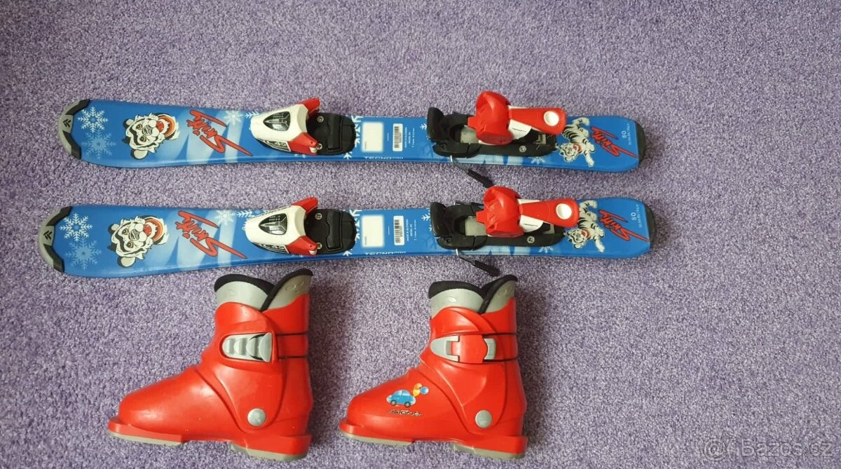 Dětské lyže tecno pro 80cm,+ přezkáče vel.28