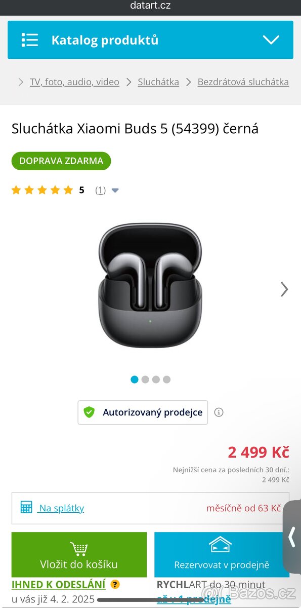 Bezdrátová sluchátka Xiaomi buds 5
