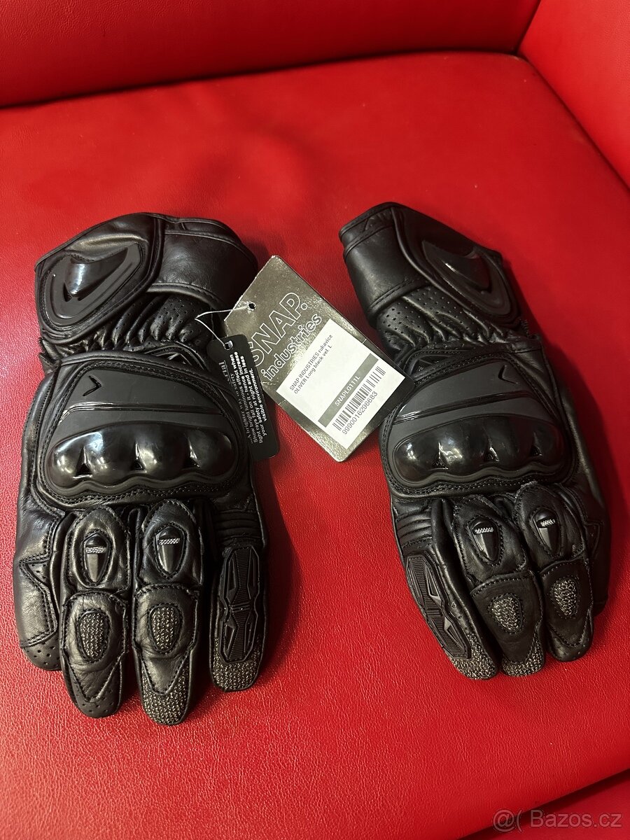 Kožené rukavice na motorku Snap černé - velikost L