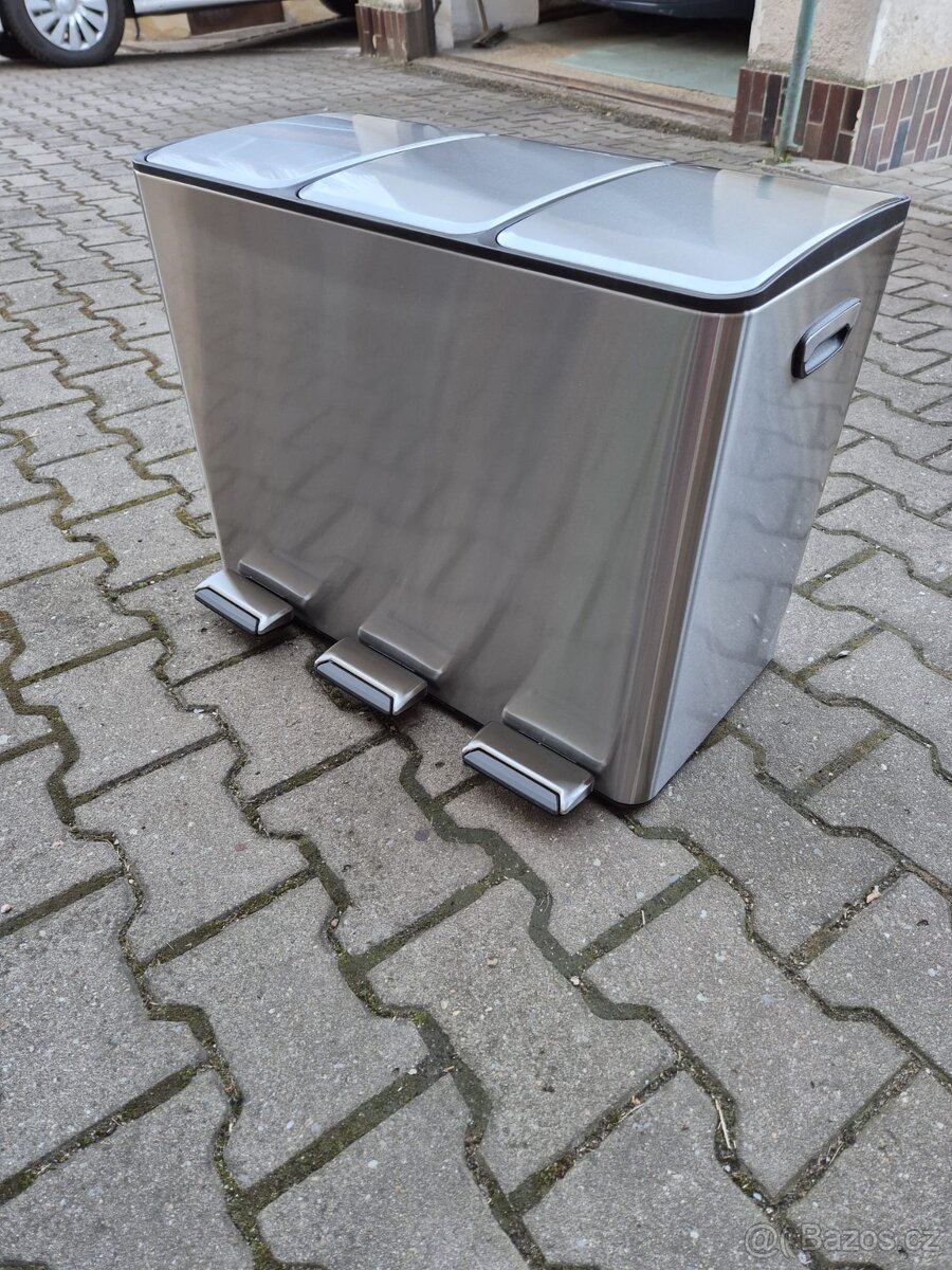Koš na tříděný odpad, 3x 15 l, nerez, nášlapný