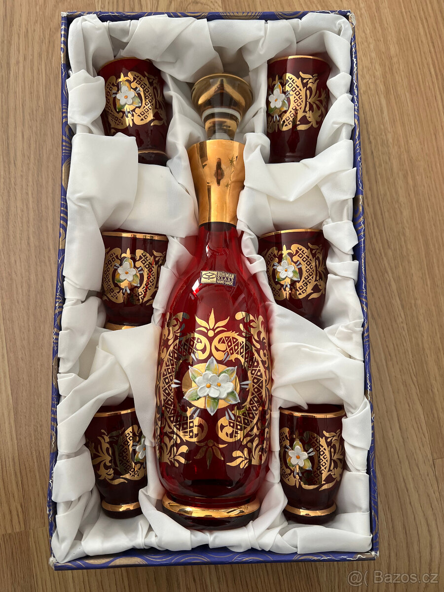 Likérová sada z rubínového skla Bohemia Crystal
