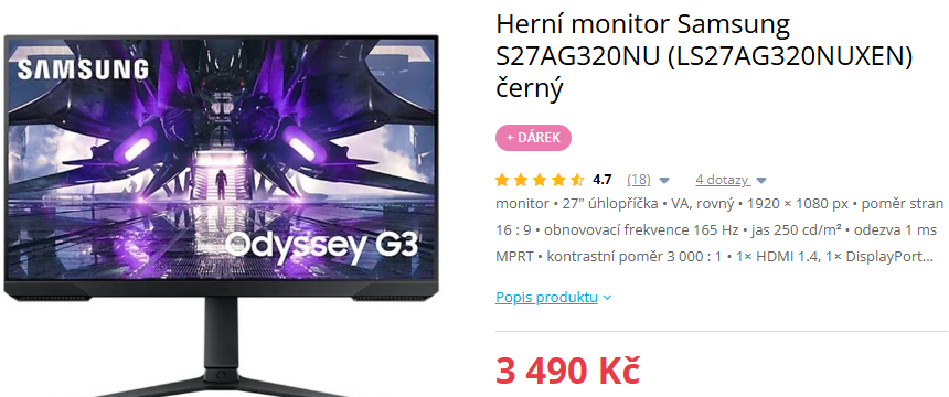 Herní monitor Samsung S27AG320NU (LS27AG320NUXEN) černý