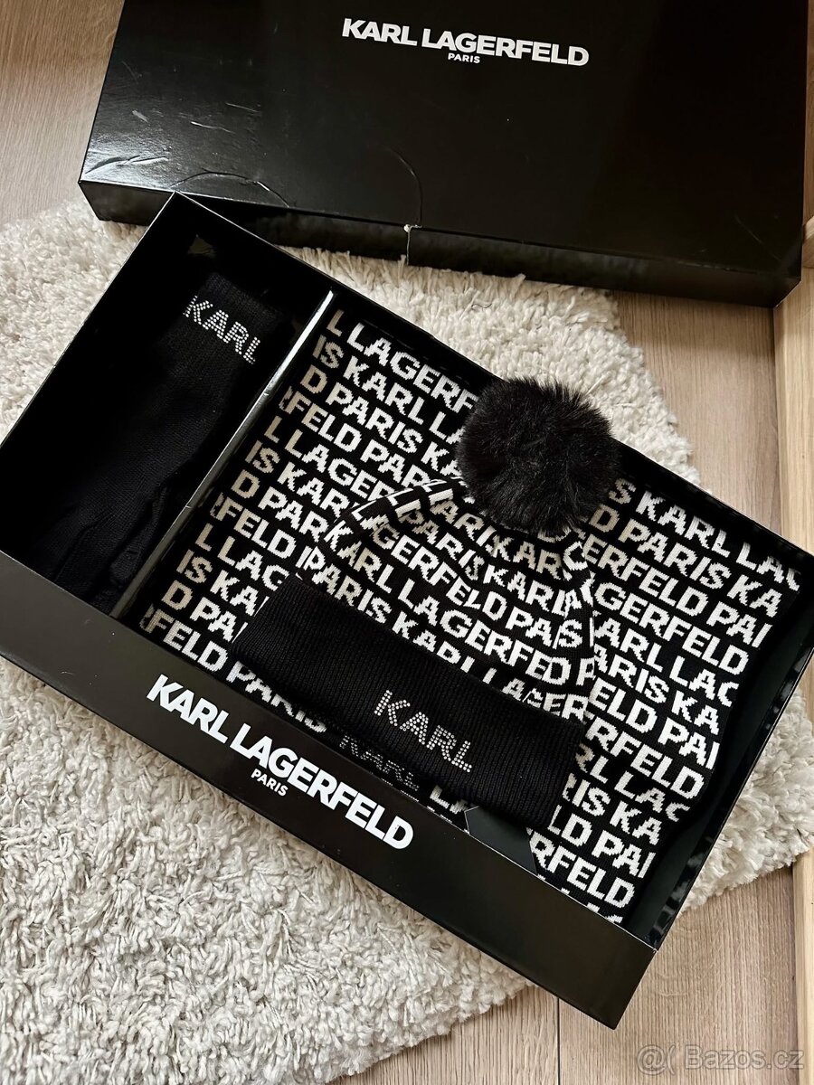 KARL LAGERFELD SADA ZIMNÍ ČEPICE, ŠÁLA A RUKAVICE