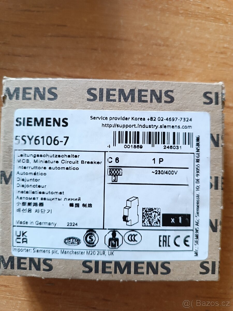 Jistič SIEMENS 5SY6106-7 jm.proud 6A