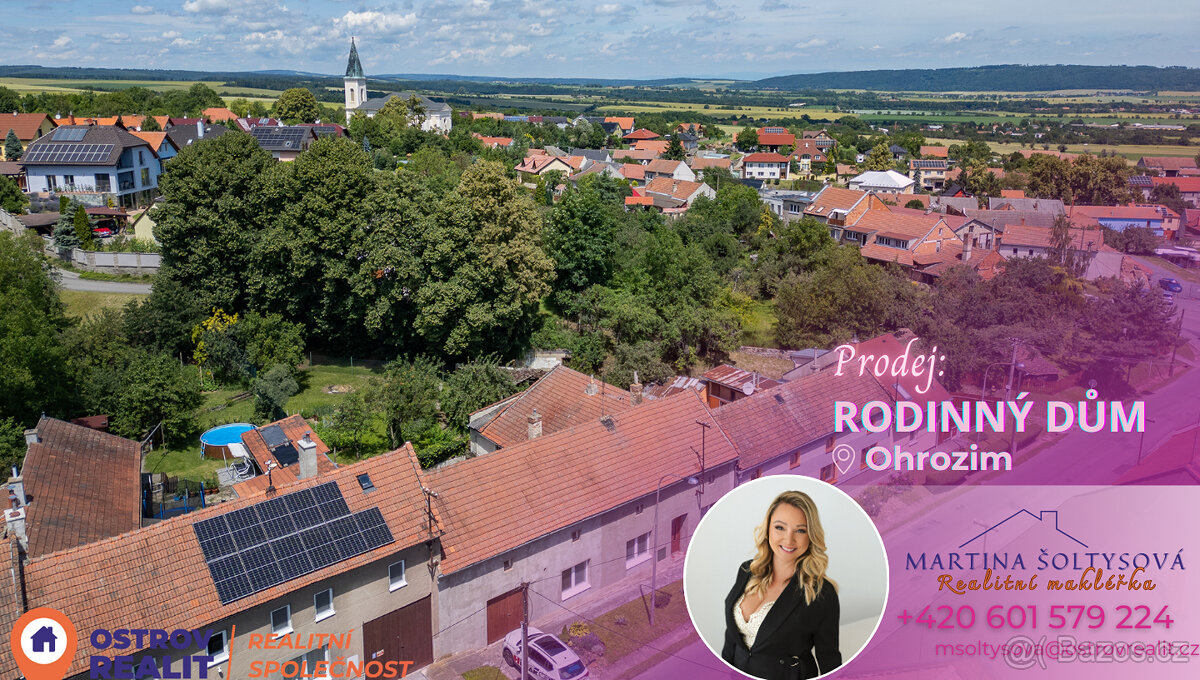 Prodej, řadový rodinný dům, pozemek 709 m2, Ohrozim