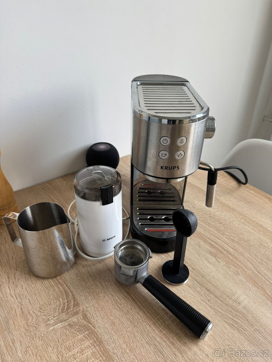 Kávovar KRUPS pákový vč. BOSCH mlýnku na kávu