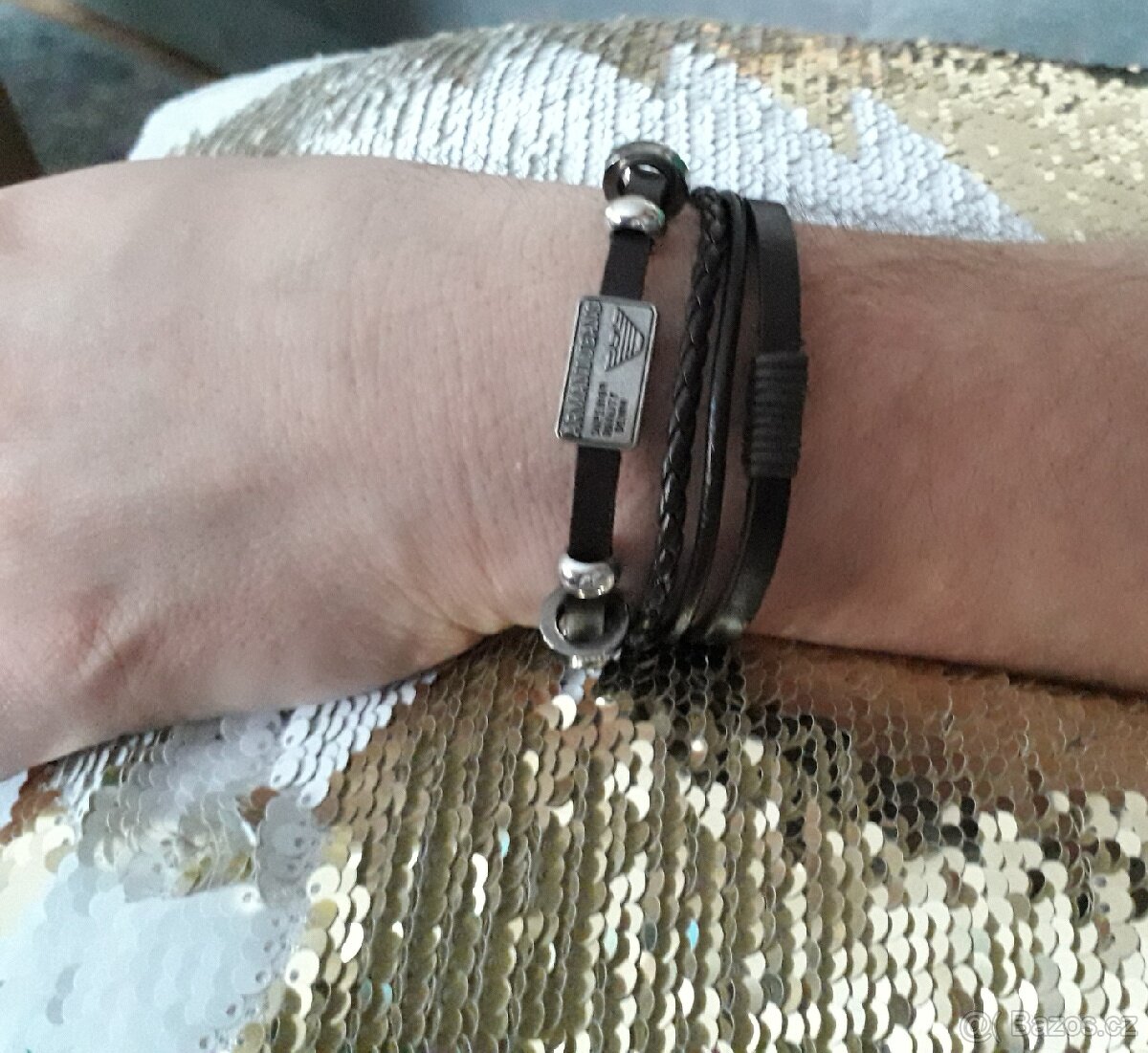 Pánský značkový náramek Armani Pravá kůže 21,5 cm