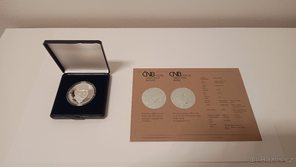 100. výročí narození Tomáše Bati mladšího, Ag, proof