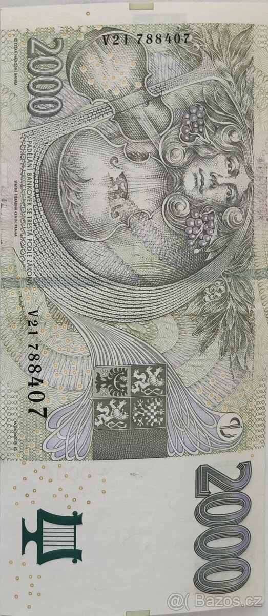 2000 Kč série V21. Velmi vzácná série.