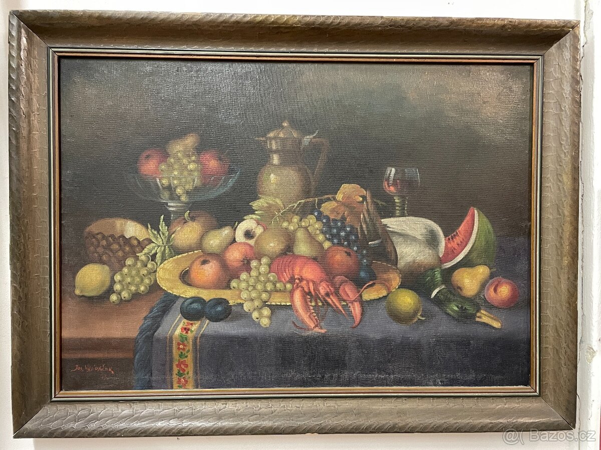 Obraz "Zátiší s kachnou a ovocem" Josef Vyjídáček 112x83cm