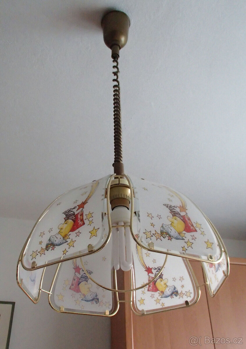 Retro lampa, stahovací lustr, stínidlo a stolní lampička