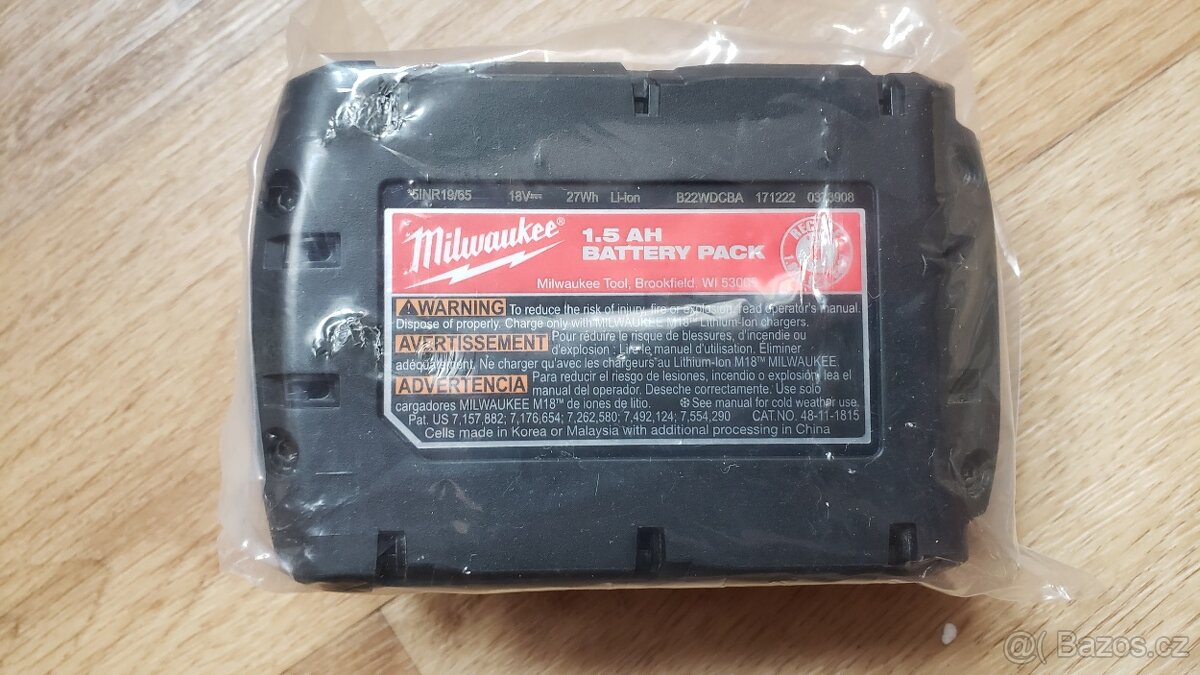 Milwaukee M18 - baterie 1.5Ah M18 (nova)