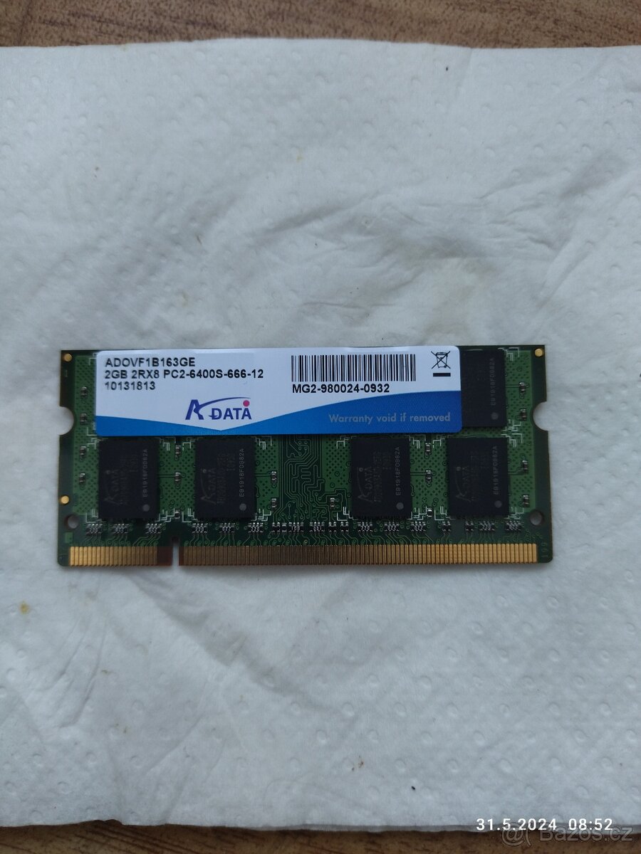 Paměť RAM 2 Gb. Notebook.