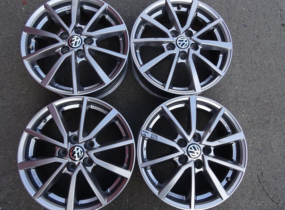Alu disky šedé na VW, 16", 5x112, ET 48, šířka 6J