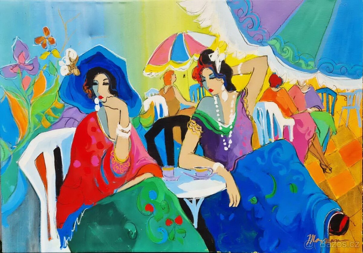 ISAAC MAIMON - Women in the Cafe (UNIKAT - olejomaľba/akryl)