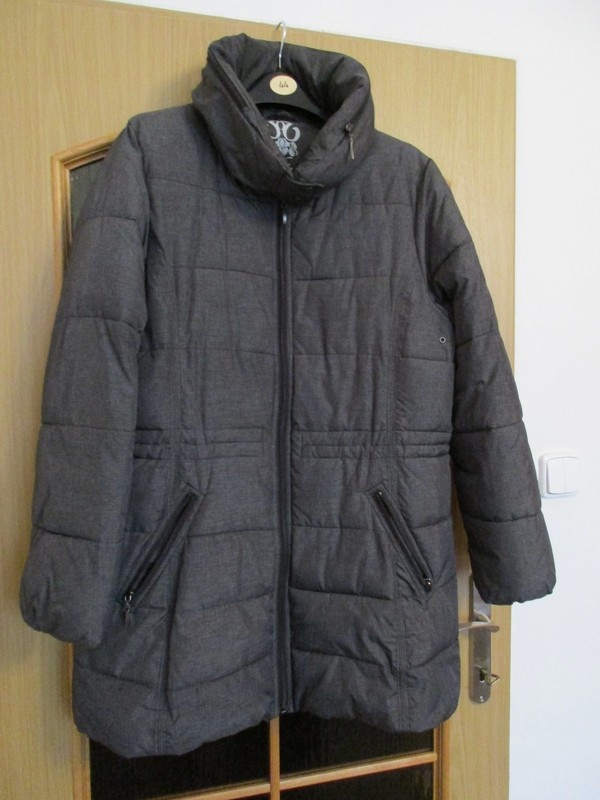 Dámská zimní péřová šedá bunda/kabát delší 44/46