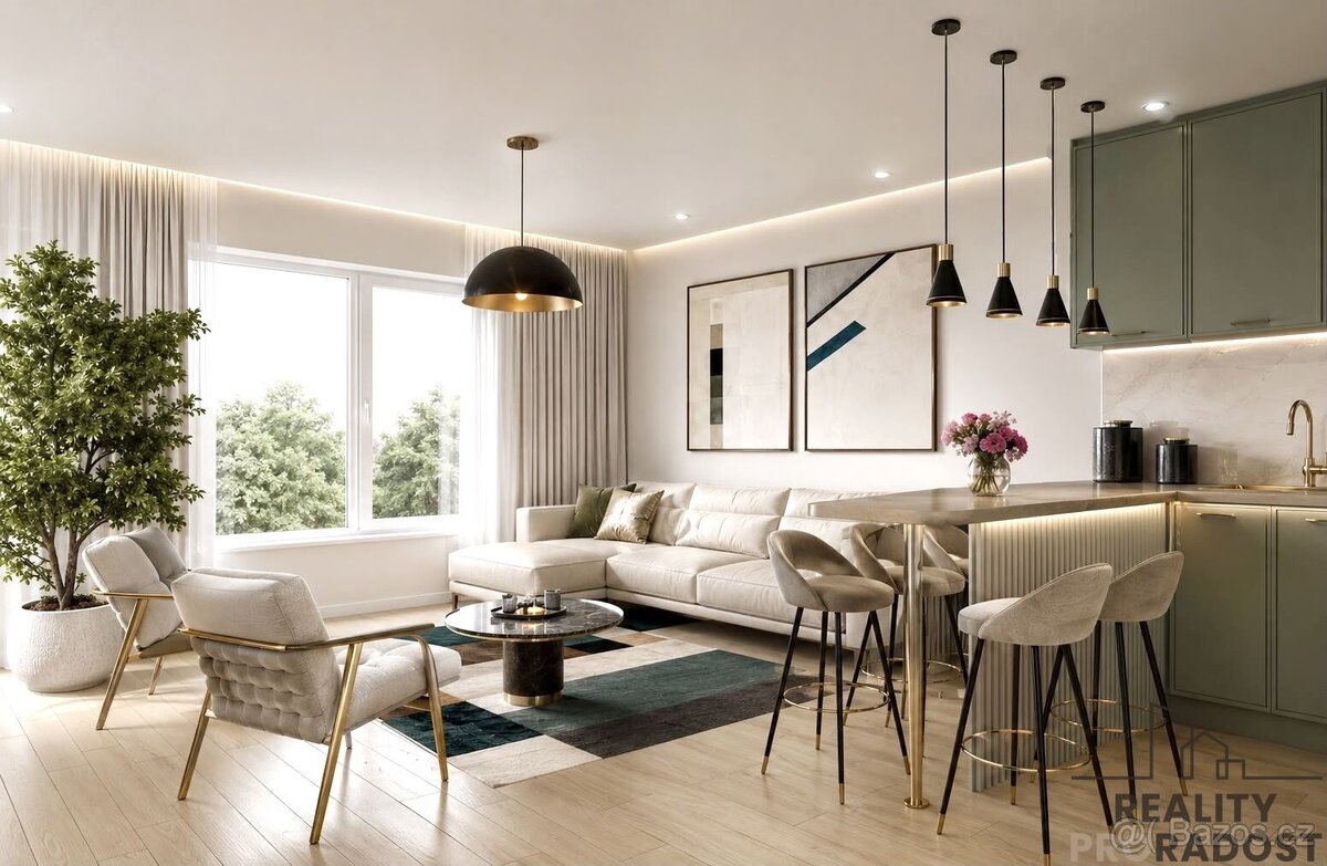 Moderní byt 2+KK 56 m2 s terasou, zahradou a garážovým stání