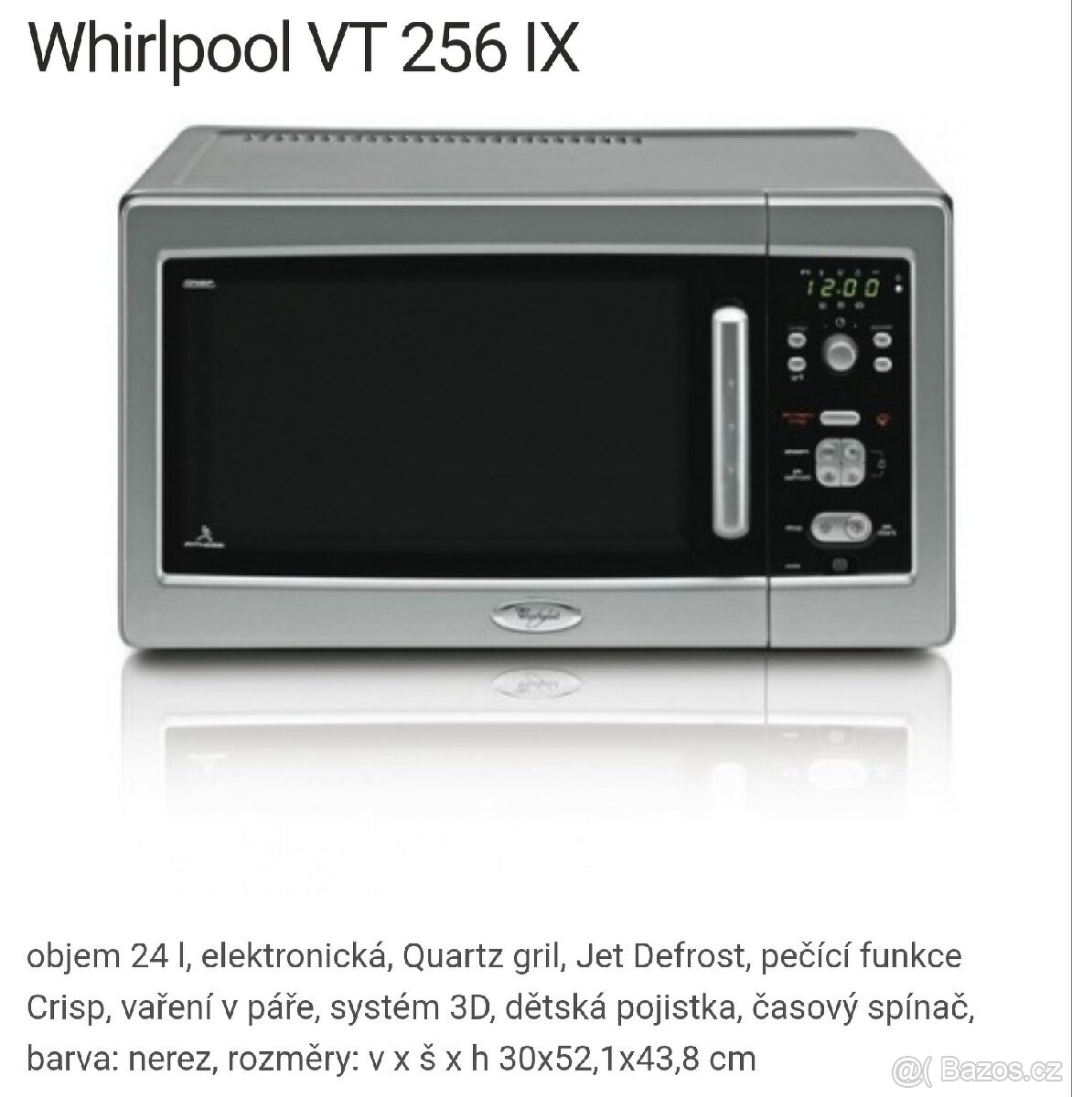 Prodám parní mikrovlnnou troubu Whirpool VT 256 IX