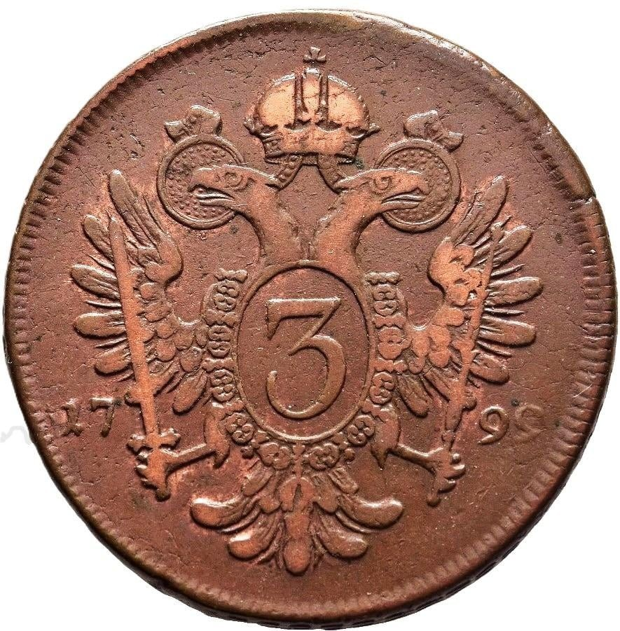 František II., 3 krejcar 1799 A, vzácnější, měď, 31 mm, 17 g