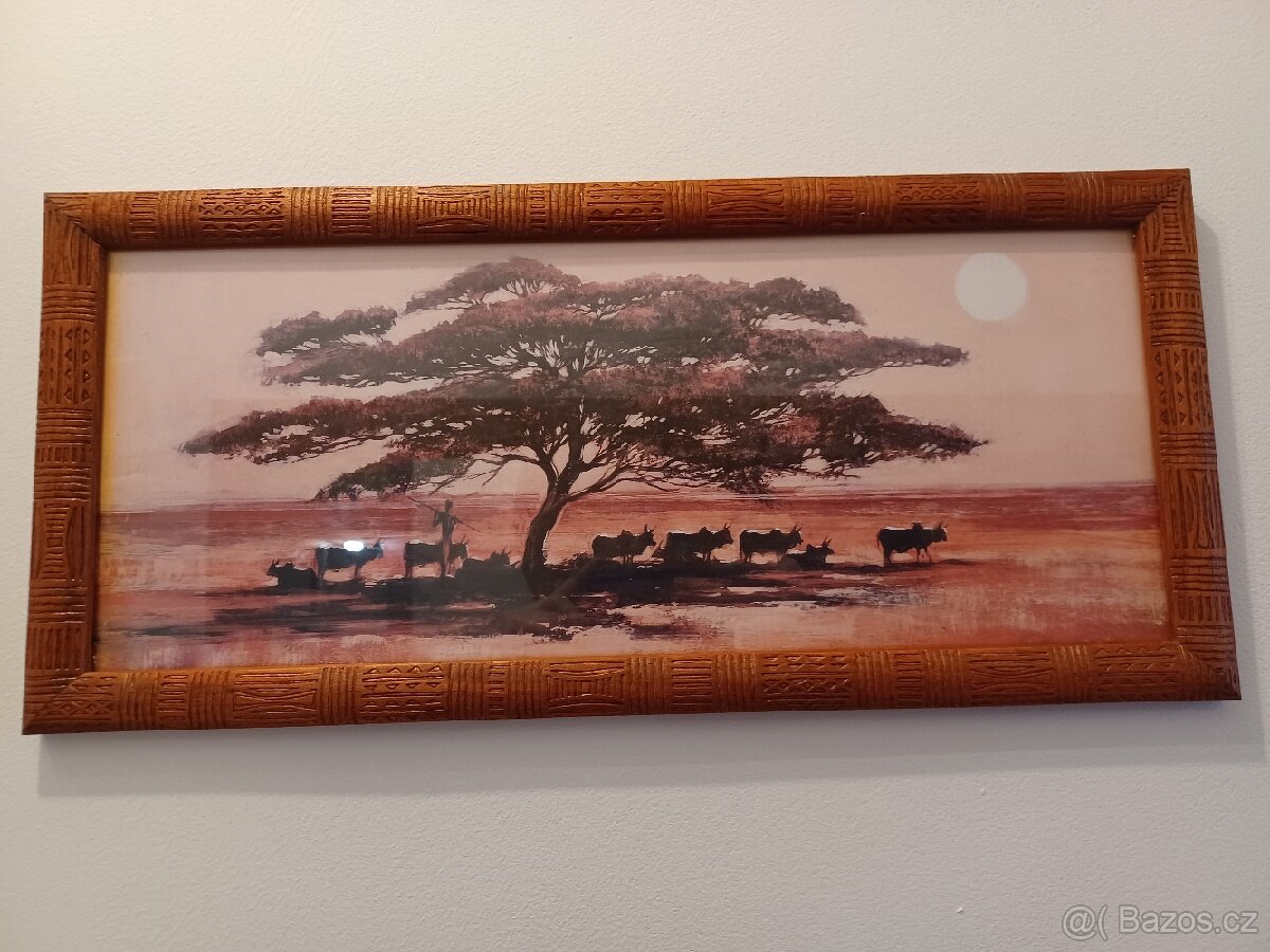 Obraz africký se stromem a zvířaty