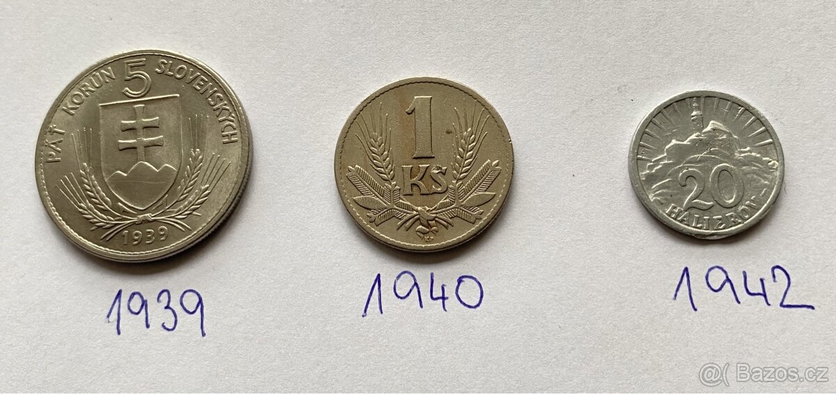 SLOVENSKÉ 5 KORUN + 1 KORUNA + 20 HALÉŘ