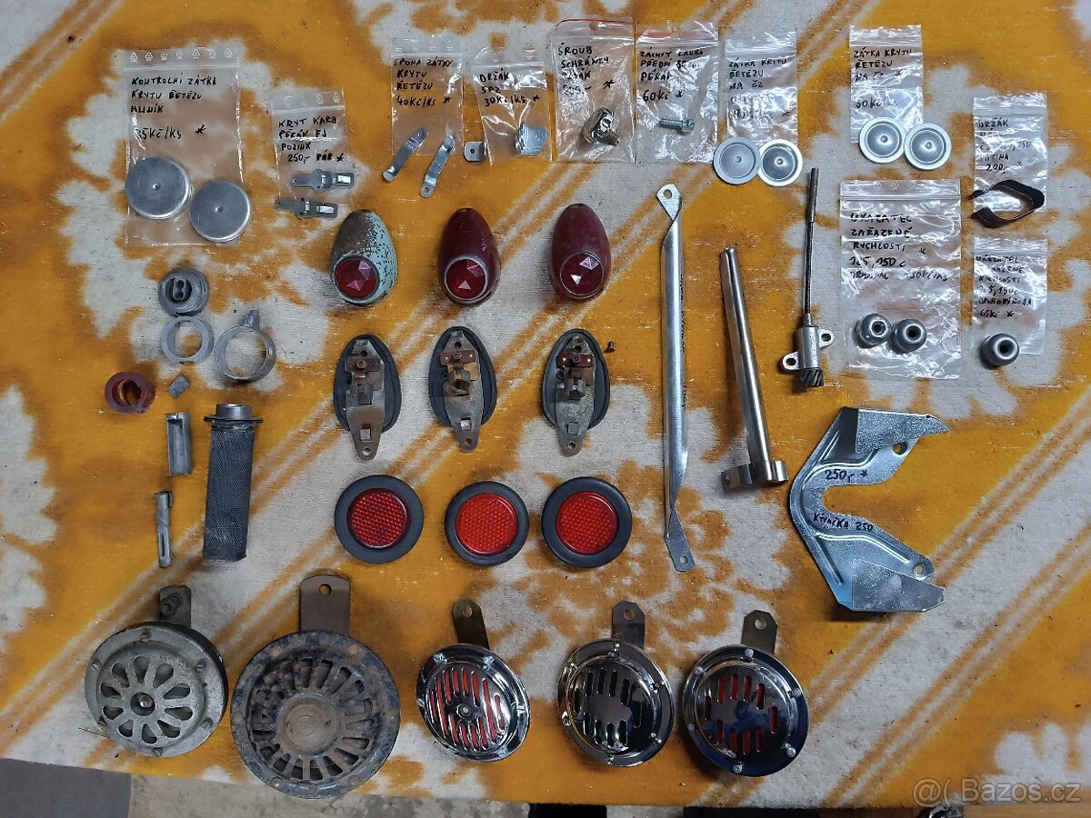 Klakson Jawa,škoda Tudor,gaz,sytič,pastorek náhonu,svetlo