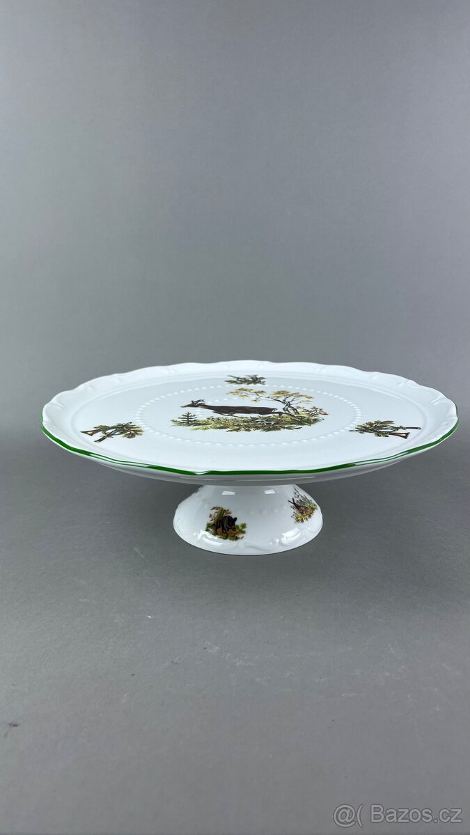 Myslivecký podnos na dort, myslivecký porcelán