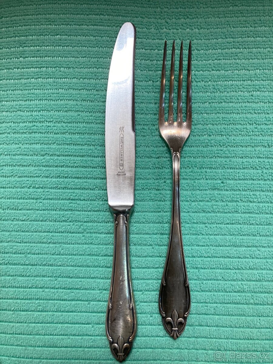Luxusní starožitný příbor zn. AWS WELLNER - 6 párů