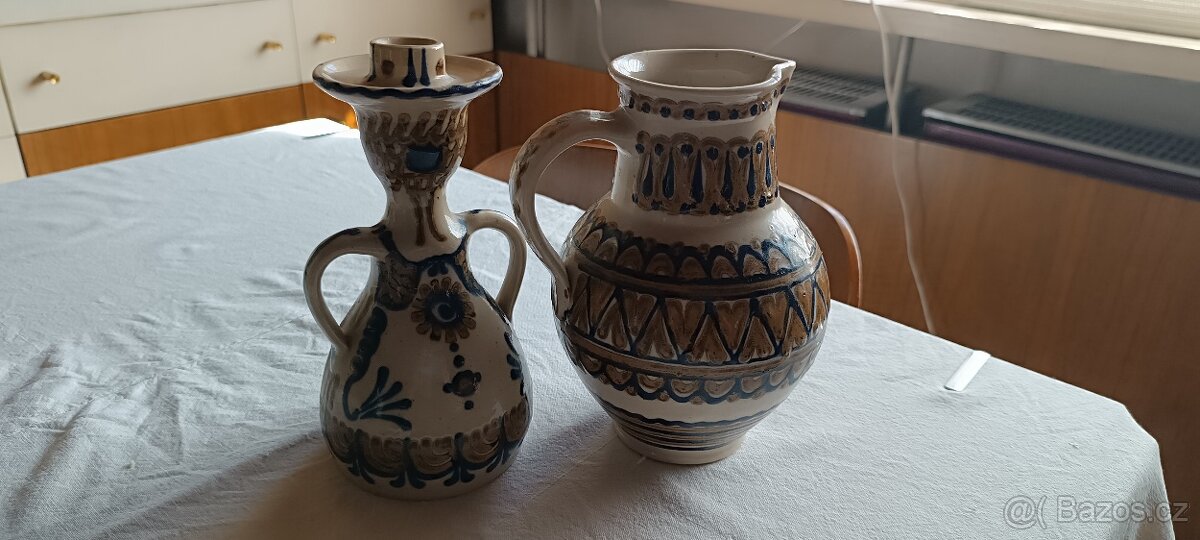 Keramický svícen a džbán