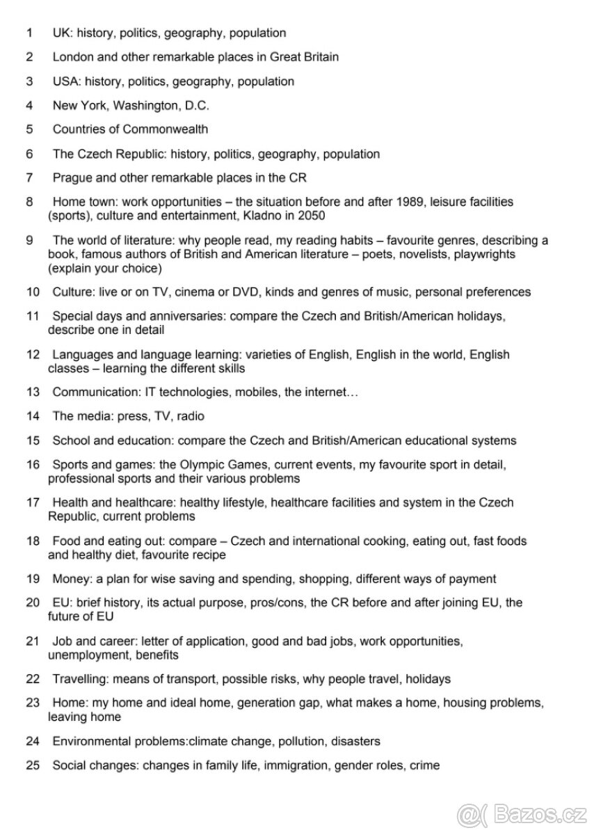 Maturitní otázky - angličtina