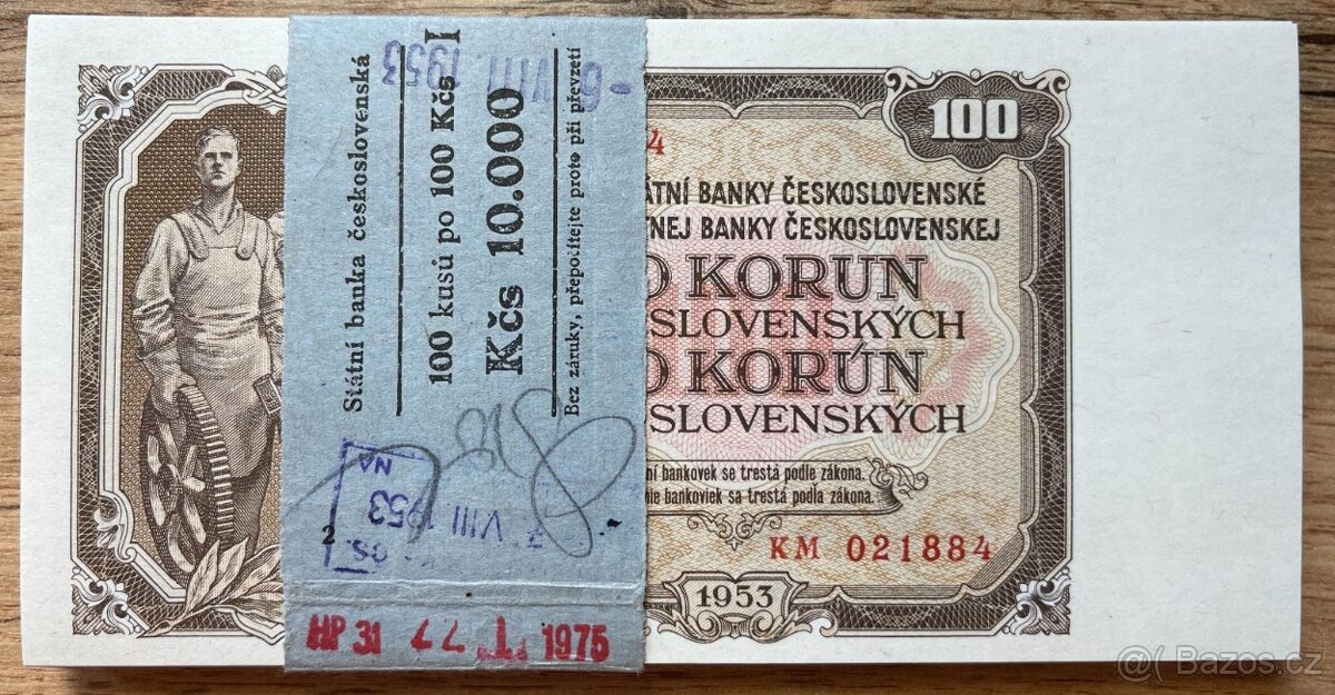 Bankovky 100 Kčs 1953 UNC 100 ks. POSTUPKA